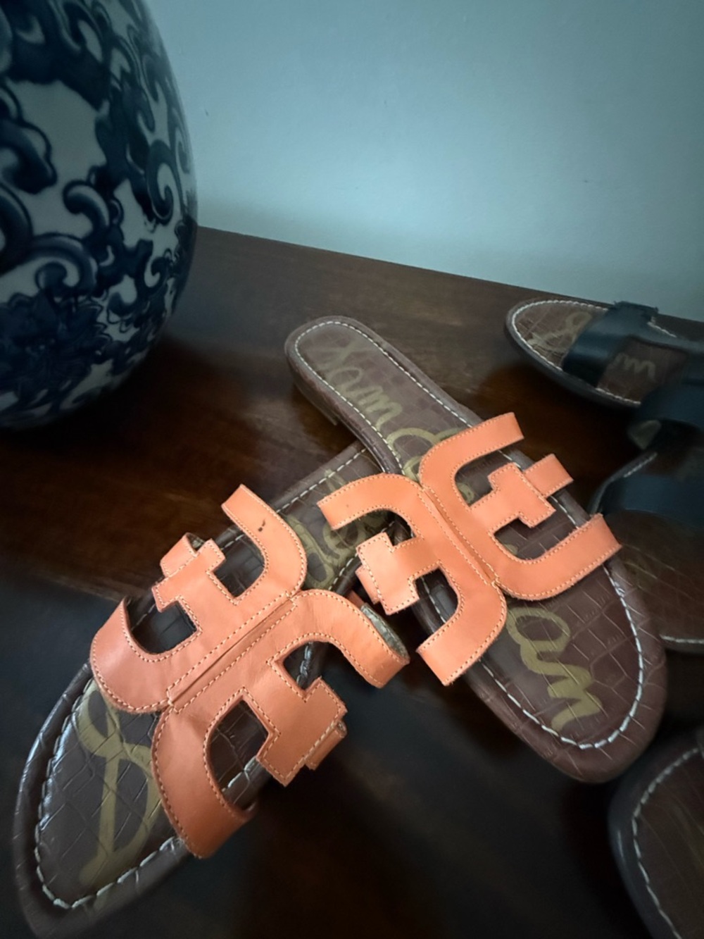 Sam Edelman Orange Leather Slide Sandals